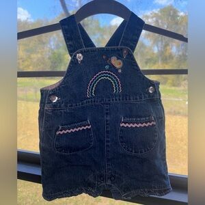 Y2K baby girl Denim Overall with Rainbow Embroidery - Dark Blue